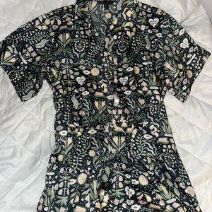 Brooks Brothers Green Floral A-Line Knee-Length Dress